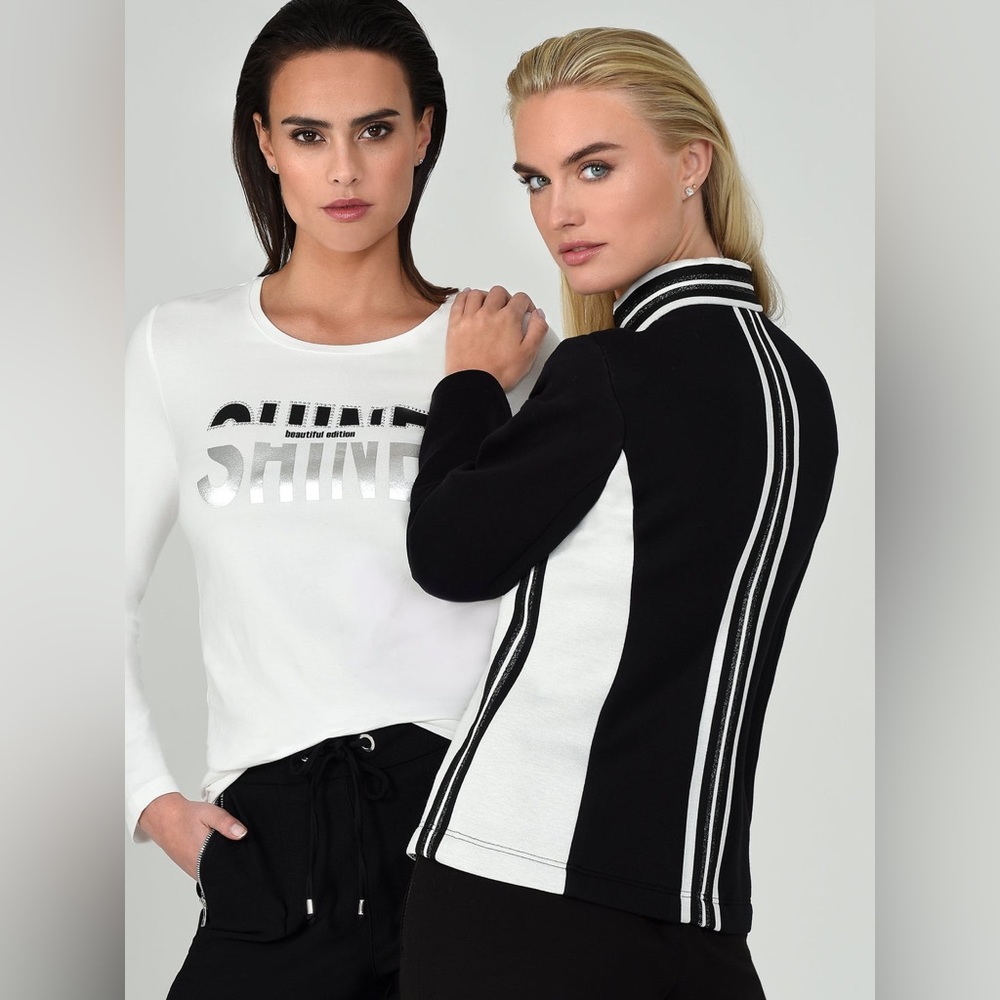Women's Athleisure Jacket Size 6 I'CONA Full Zipper Black and White NWT